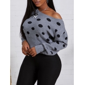 Lovely Casual Dot Print Grey Sweater