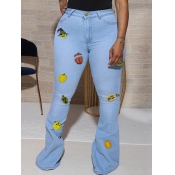 Lovely Leisure Print Baby Blue Plus Size Jeans