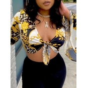 Lovely Street V Neck Leopard Print Knot Design Yel