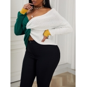 Lovely Trendy V Neck Patchwork Knot Design Green S