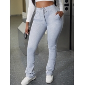 Lovely Plus Size Casual Fold Design Grey Pants