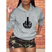 Lovely Casual Hooded Collar Print Grey Hoodie