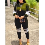 Lovely Sportswear O Neck Patchwork Green Two Piece