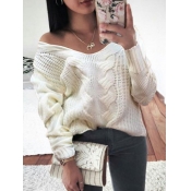 Lovely Leisure V Neck Basic White Sweater
