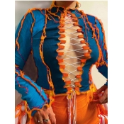 Lovely Street Patchwork Bandage Design Blue T-shir