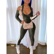 Lovely Sportswear Hollow-out Patchwork Army Green 