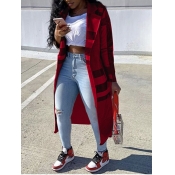 Lovely Trendy Turndown Collar Print Red Trench Coa