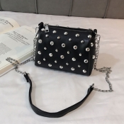 Lovely Trendy Rivet Decorative Black Crossbody Bag