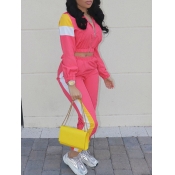 Lovely Sportswear Turndown Collar Patchwork Zipper