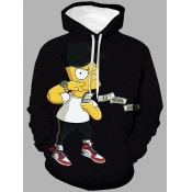 LW Men Hooded Collar Cartoon Print Hoodie