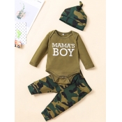 Lovely Casual O Neck Letter Print Green Boy Two-pi