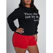 Lovely Casual O Neck Print Black Plus Size Hoodie