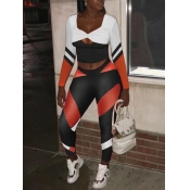 Lovely Sportswear Patchwork Skinny Red Two Piece P