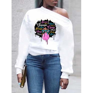 

LW Casual O Neck Print White Hoodie