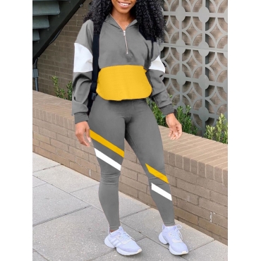 

LW Dropped Shoulder Sleeve Patchwork Tracksuit Pants Set, Grey