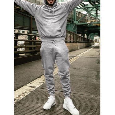 

LW Men Casual Hooded Collar Basic Grey Two-piece Pants Set