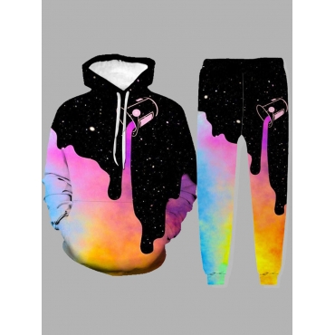 Lovelywholesale coupon: LW Men Street Hooded Collar Starry Sky Print Multicolor Two-piece Pants Set