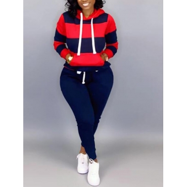 

LW Plus Size Striped Tracksuit Pants Set, Dark blue