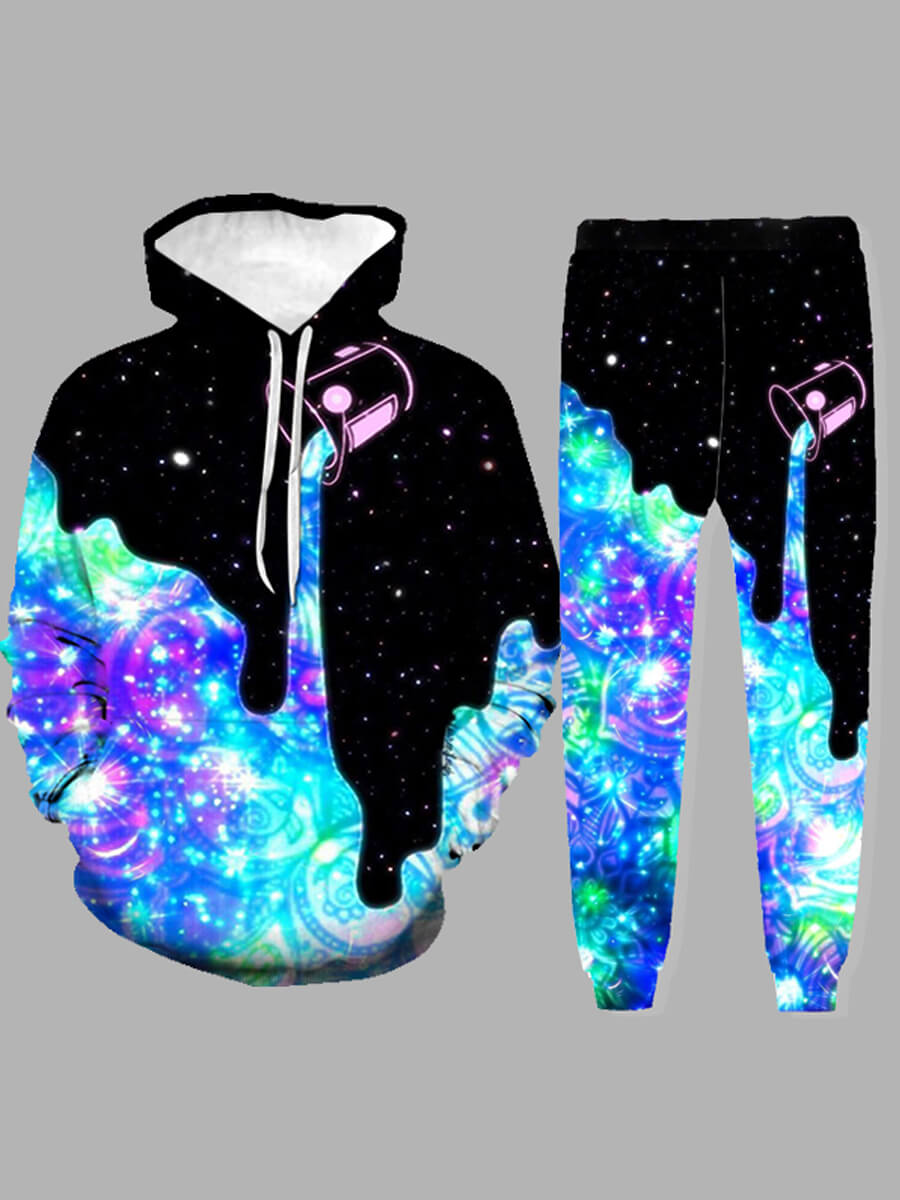 

Lovely Casual Hooded Collar Starry Sky Print Black Men Two-piece Pants Set