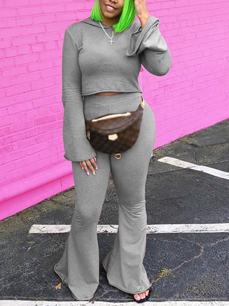 

Lovely Casual Hooded Collar Basic Grey Two Piece Pants Set