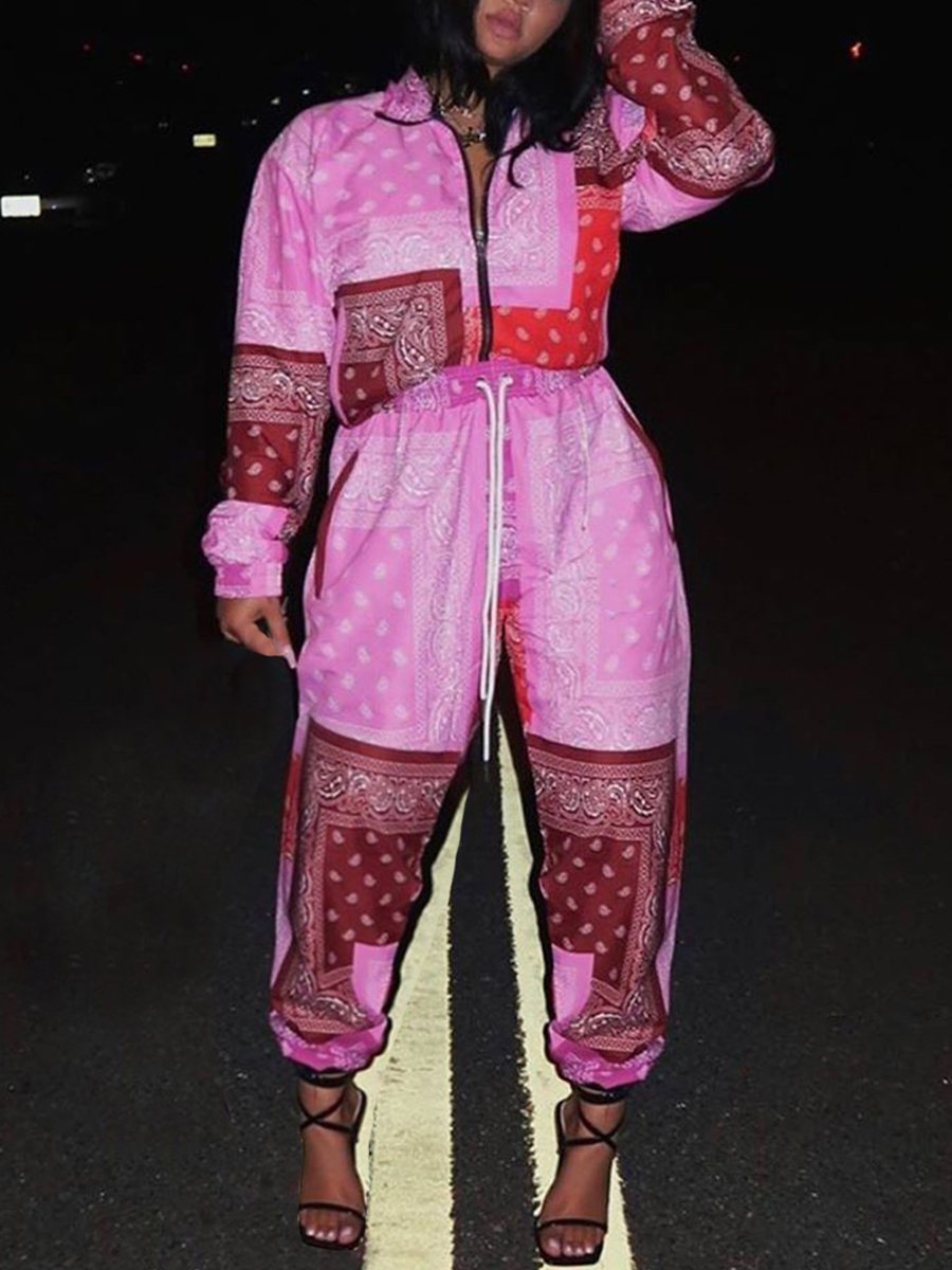 

Lovely Trendy Print Rose Red Two Piece Pants Set(Batch Print