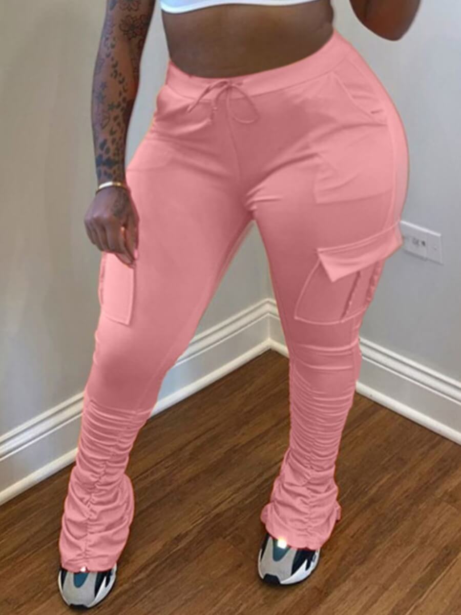 

Lovely Street Fold Design Pink Plus Size Pants