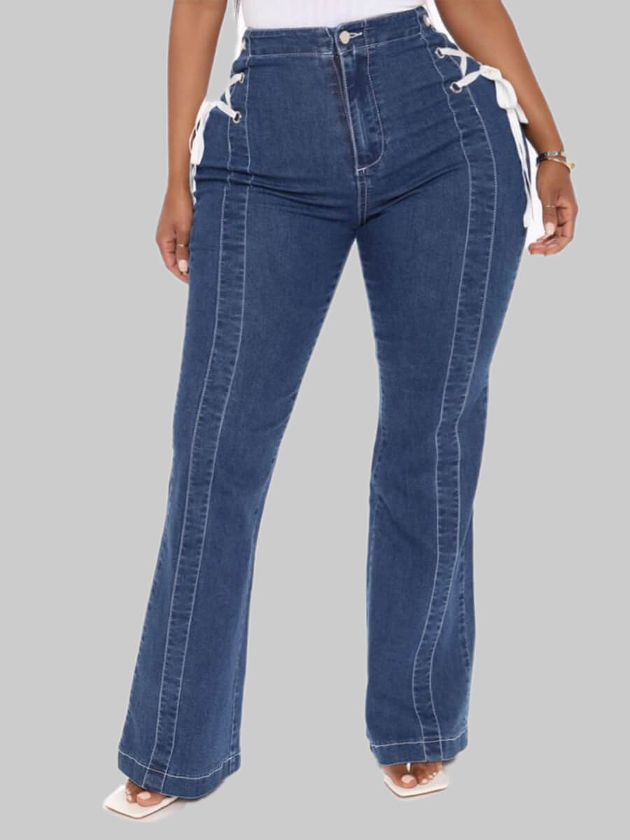 

Lovely Casual Patchwork Deep Blue Plus Size Jeans