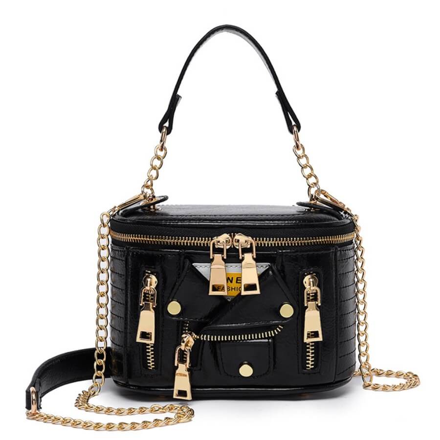 

Lovely Chic Chain Strap Zipper Design Black Crossbody Bag