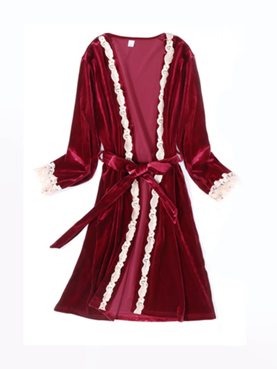 

Lovely Sexy Lace Patchwork Wine Red Sleepwear
