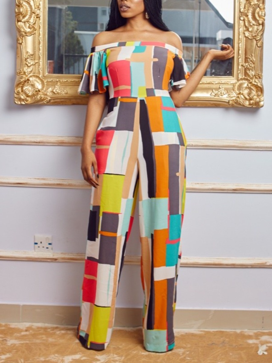 

lovely Stylish Dew Shoulder Print Multicolor One-piece Jumpsuit, Multi