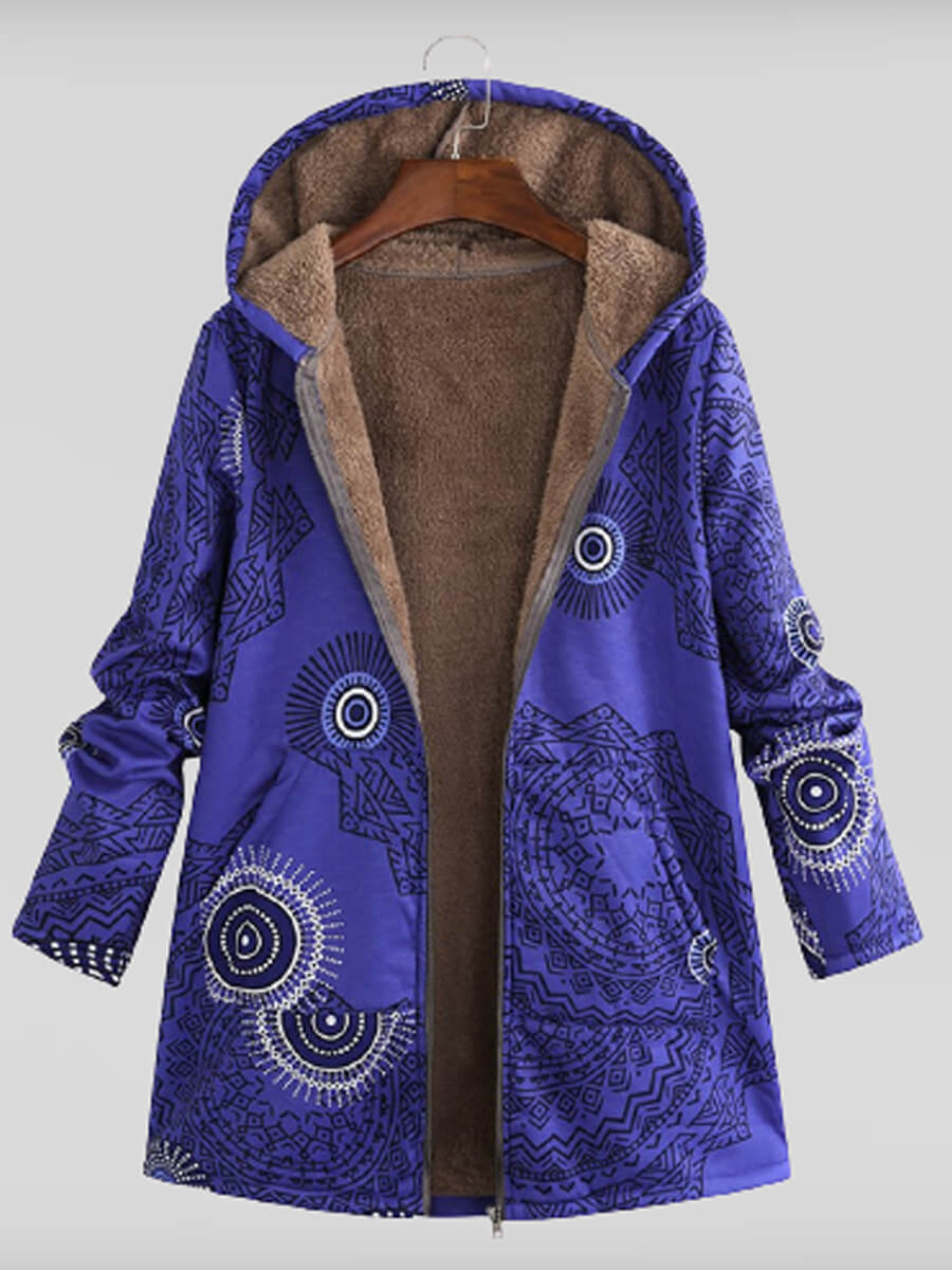 

Lovely Casual Hooded Collar Print Blue Coat