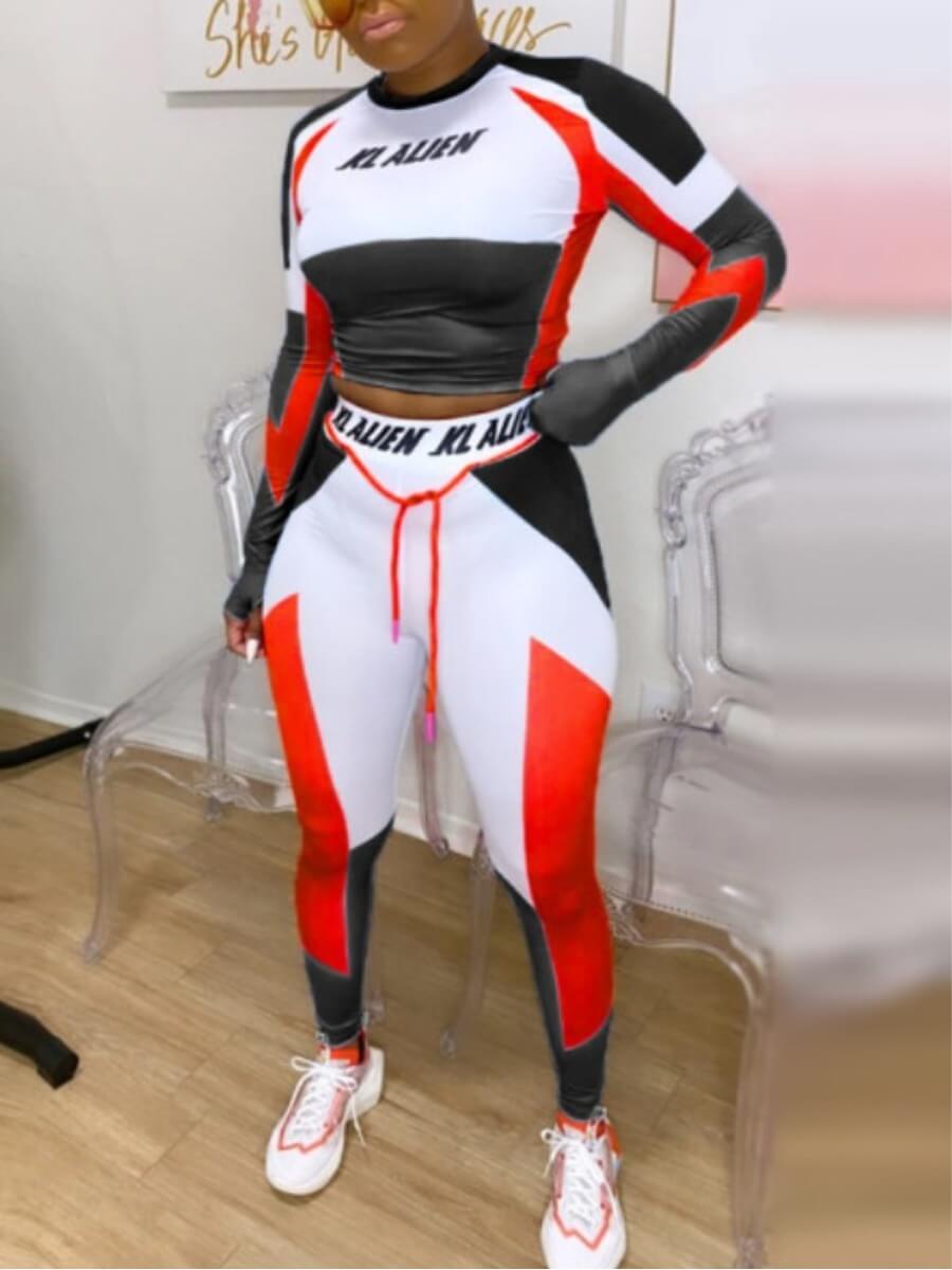 

Lovely Sportswear O Neck Print Patchwork Black Plus Size Two-piece Pants Set