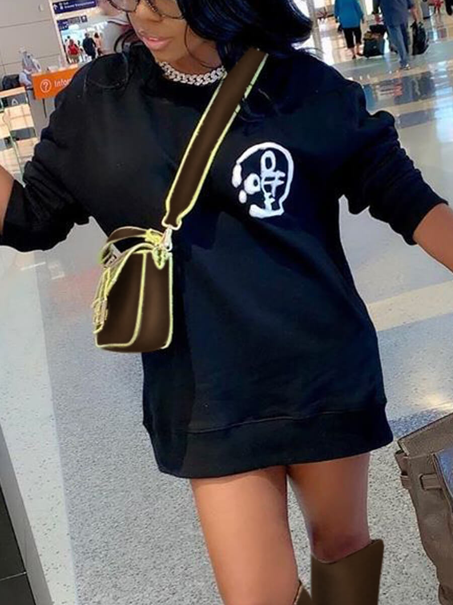 

Lovely Street O Neck Print Black Mini Dress