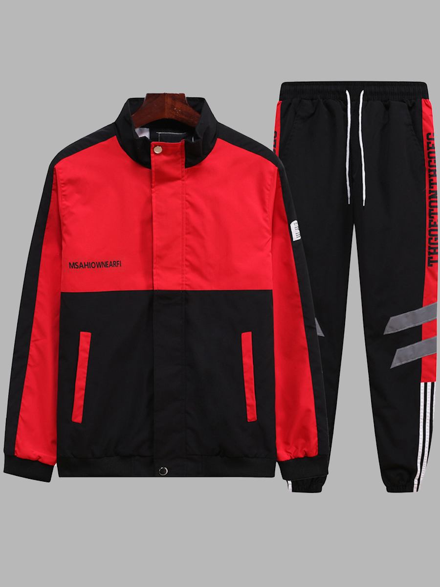 

Lovely Sportswear Mandarin Collar Patchwork Red Men Two-piece Pants Set