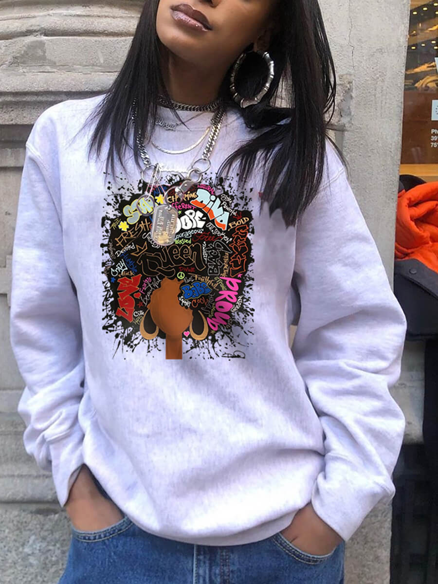 

Lovely Casual O Neck Print White Hoodie
