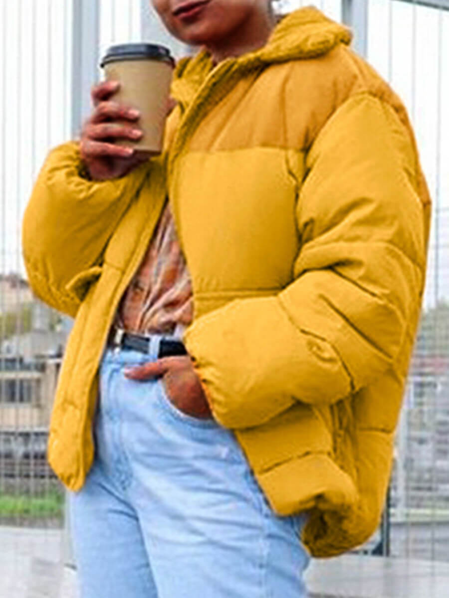 

Lovely Leisure Turndown Collar Patchwork Yellow Parka