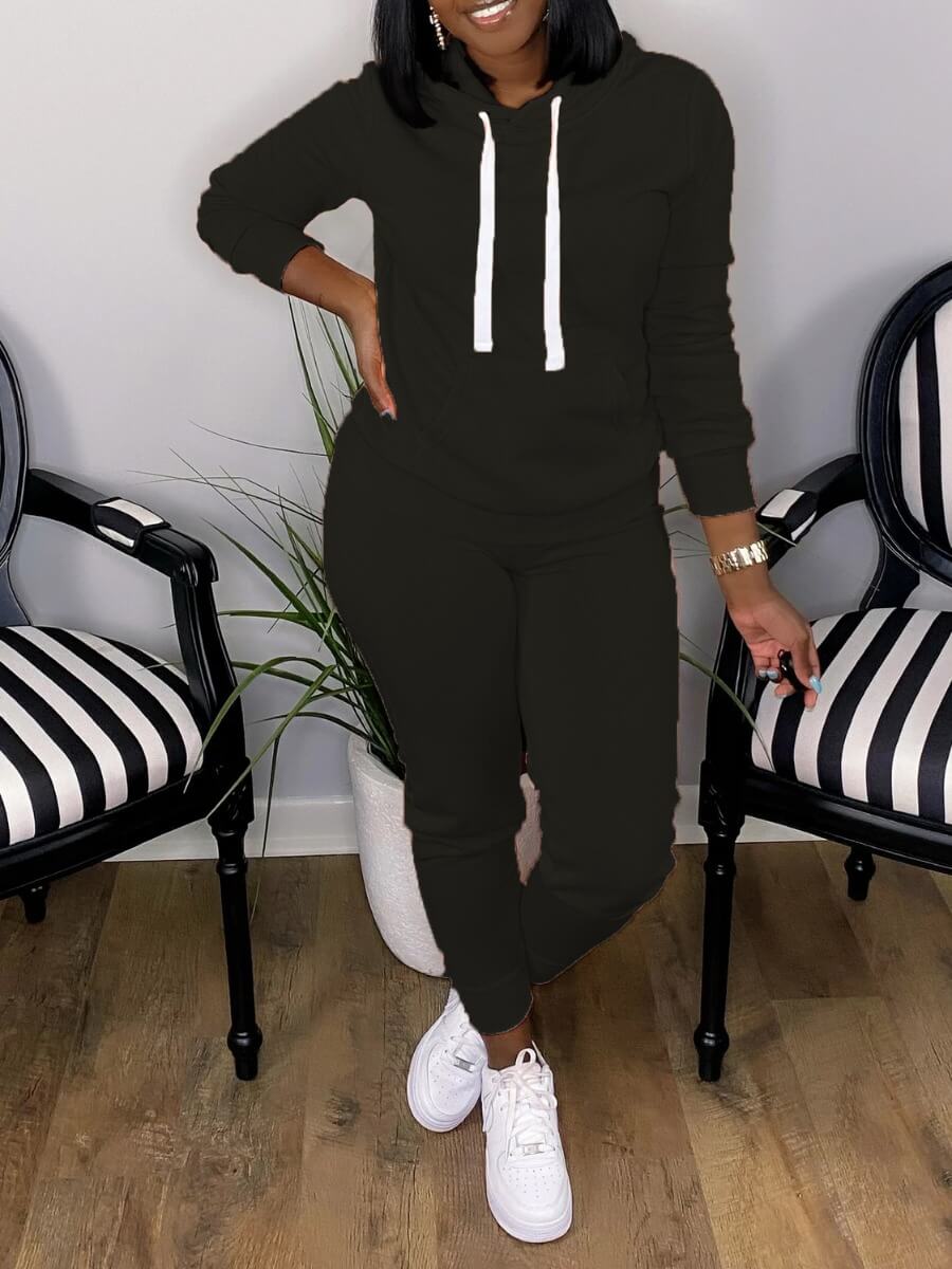 

Lovely Casual Hooded Collar Basic Black Two-piece Pants Set