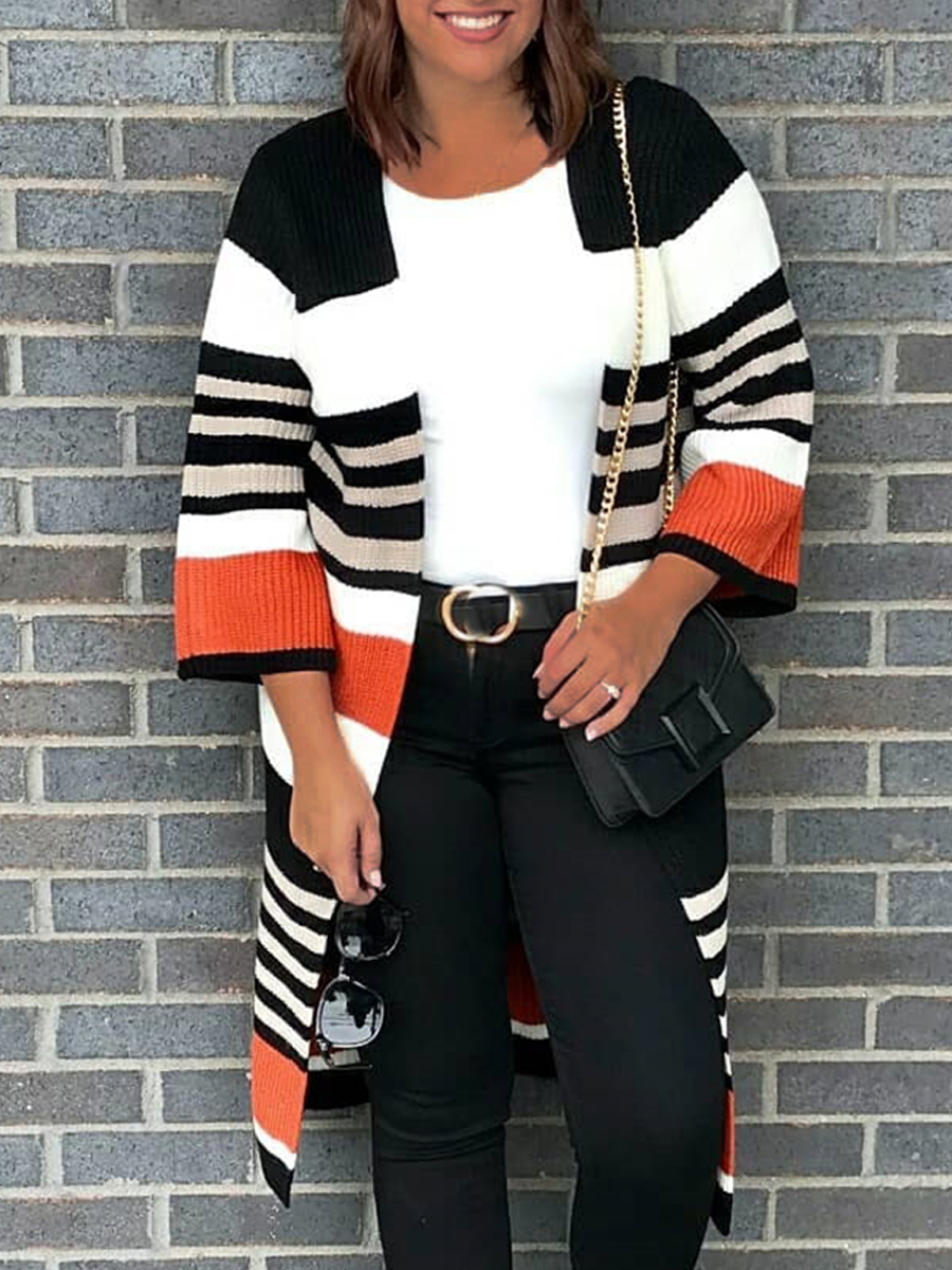 

lovely Casual Striped Loose Brown Cardigan