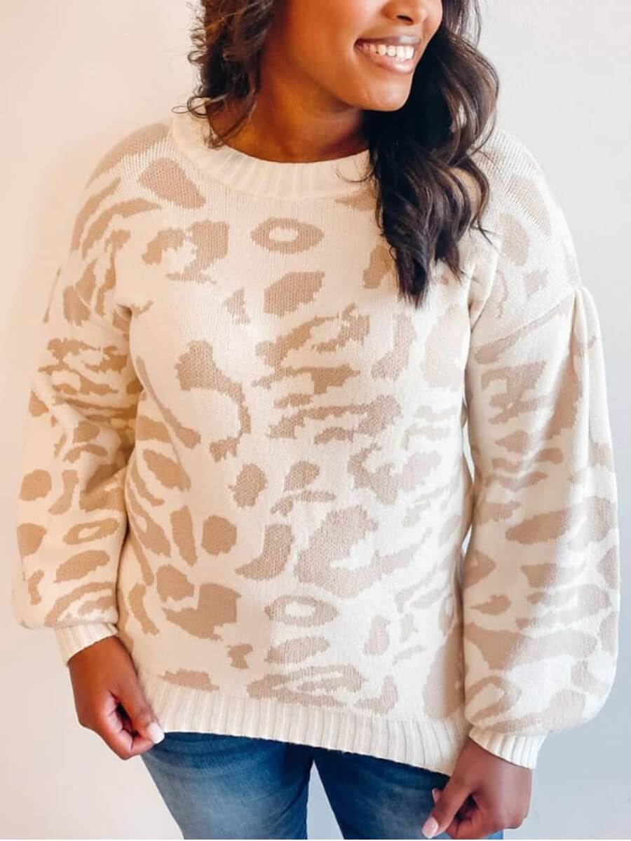 

Lovely Casual O Neck Print White Sweater