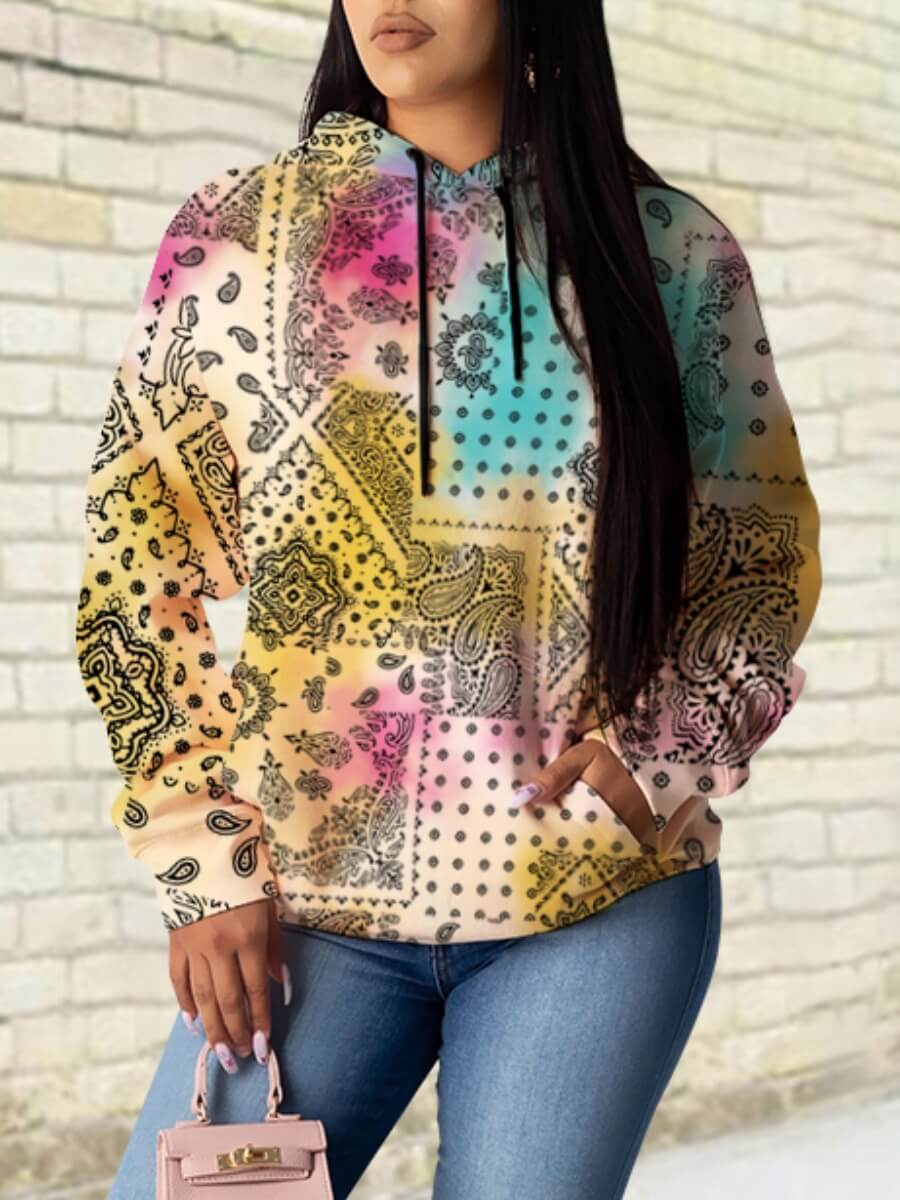 

Lovely Casual Hooded Collar Print Multicolor Hoodie, Multi