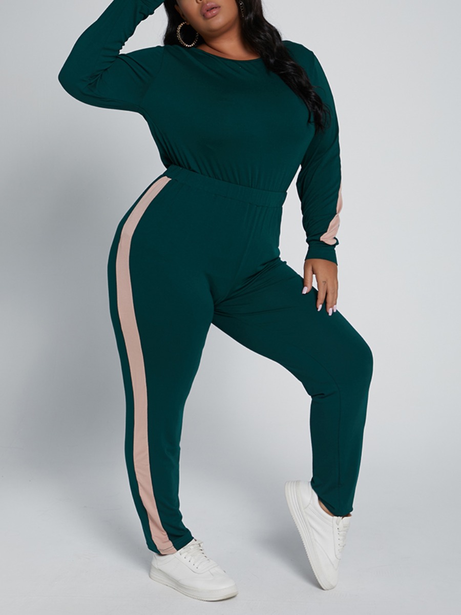

Lovely Casual O Neck Patchwork Army Green Plus Size Two-piece Pants Set