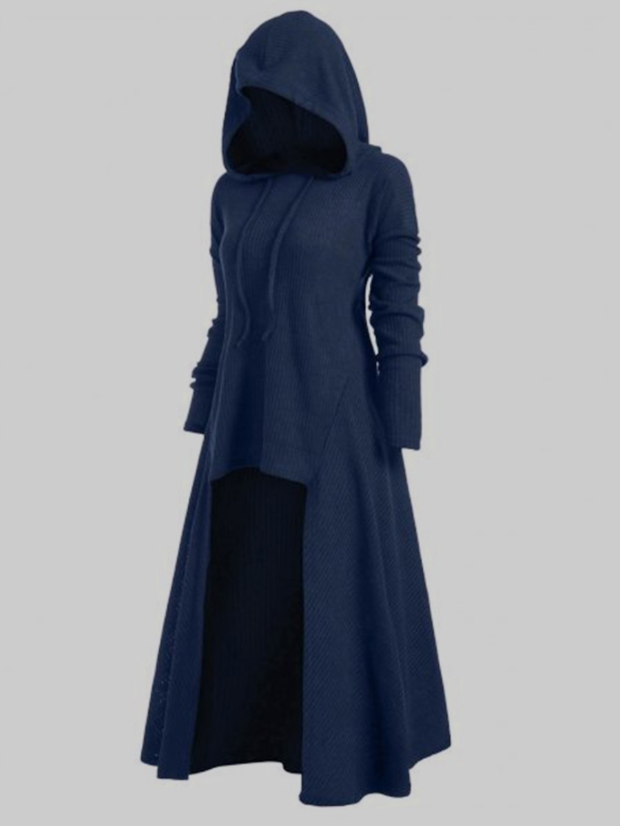 

lovely Casual Hooded Collar Asymmetrical Dark Blue Long Plus Size Hoodie