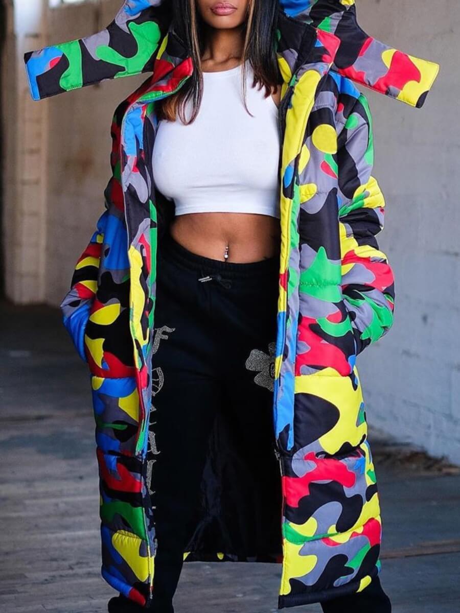 

Lovely Trendy Hooded Collar Camo Print Long Parka