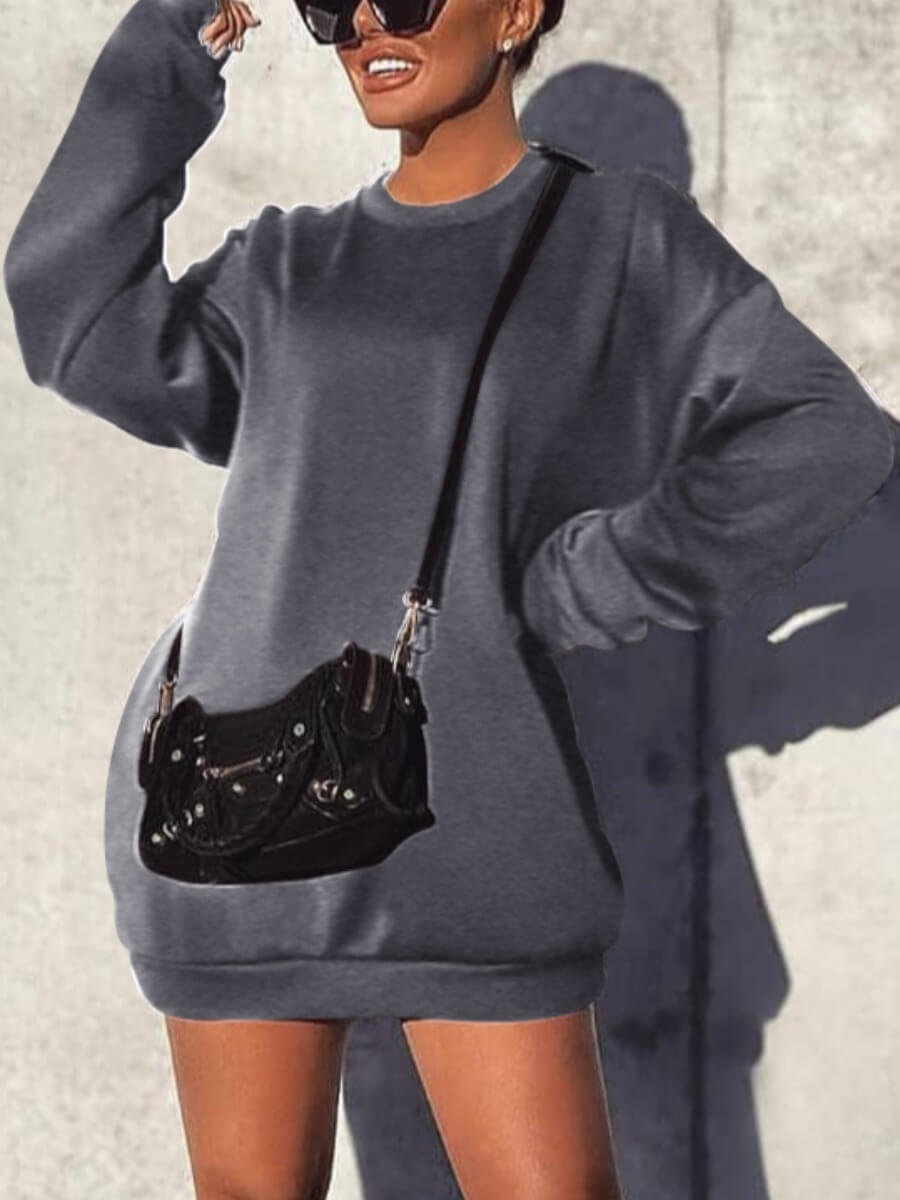 

Lovely Casual O Neck Basic Loose Dark Grey Mini Dress