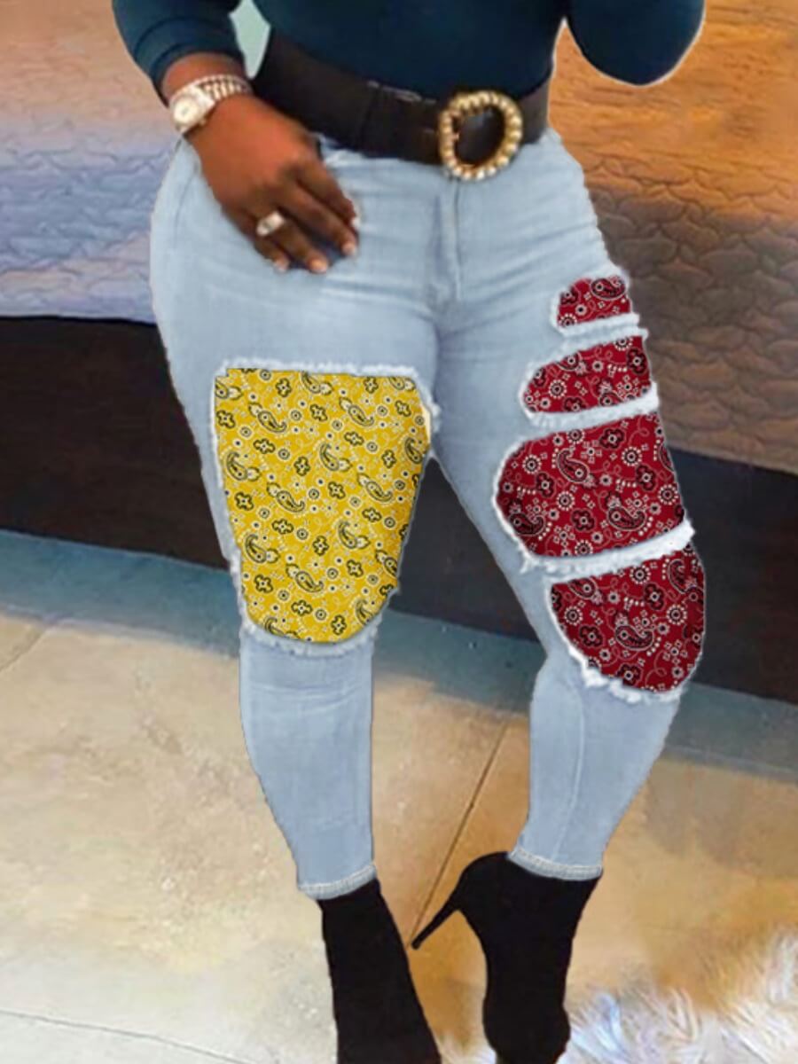 

Lovely Street Patchwork Baby Blue Jeans