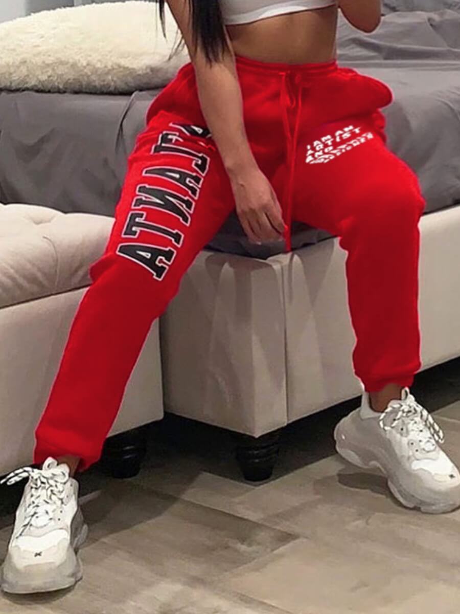 

Lovely Street Letter Print Red Plus Size Pants