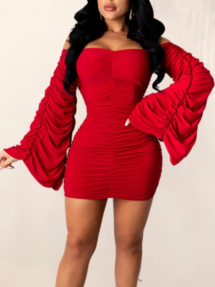 

Lovely Stylish Dew Shoulder Fold Design Red Mini Dress