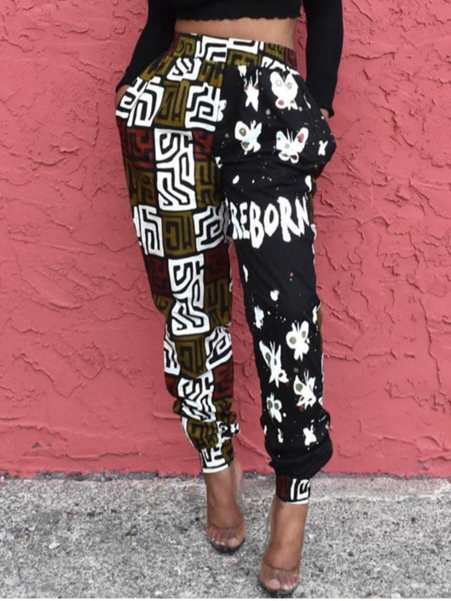 

Lovely Street Print Patchwork Khaki Pants
