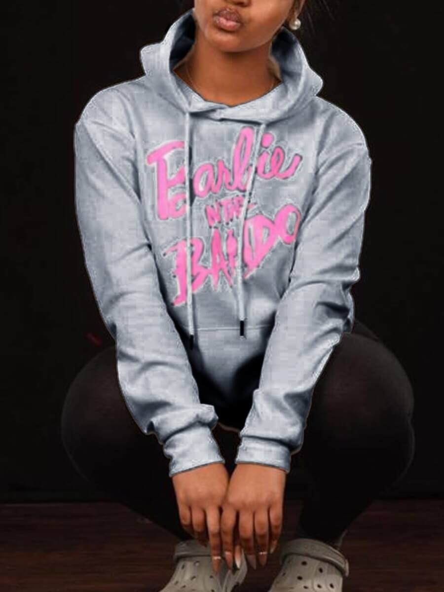 

Lovely Casual Hooded Collar Letter Print Grey Hoodie