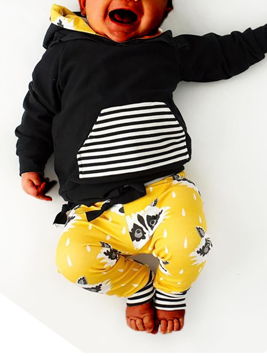 

Lovely Casual Hooded Collar Print Black Boy Two-piece Pants Set